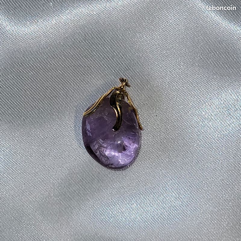 Pendentif En Argent Avec Améthyste En Forme De Goutte - Bijou Occasion, Pierre Violette, Argent Sterling