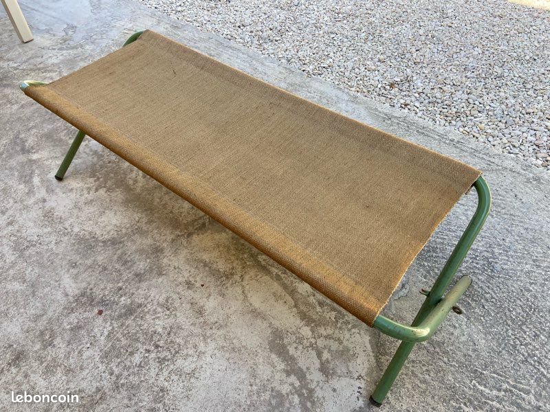 Lit De Camping Ancien Telescope Furniture Co – Toile Verte Et Aluminium (années Rétro)
