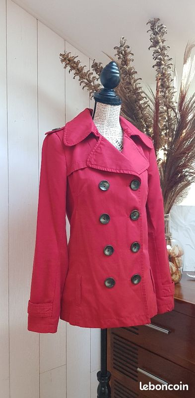 Double Breasted Red Trench Coat UK Womens Mid Length Trench Coat