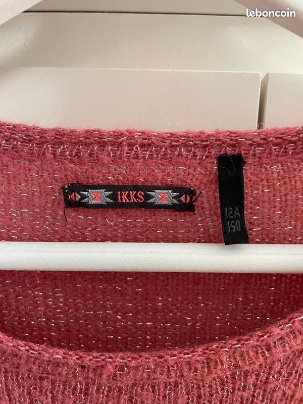 Pull vieux rose avec fils argentés (image 3)