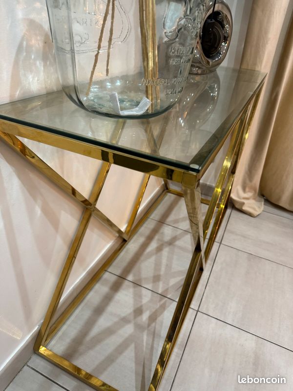 Console plateau en verre et or (image 3)