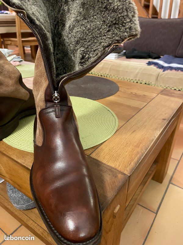 Bottes Santoni Pour Homme Taille 7.5 UK (41.5 EU) - Neuf En Boîte - Cuir Brun, Doublure Fourrure