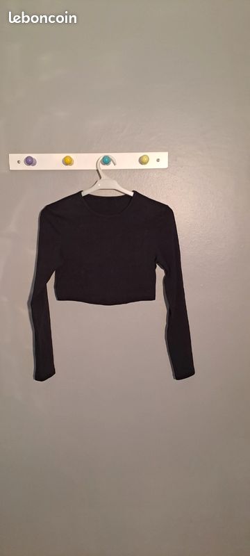 Marque Shein Shein Haut Manche Longue T Shirt Court Noir Manches