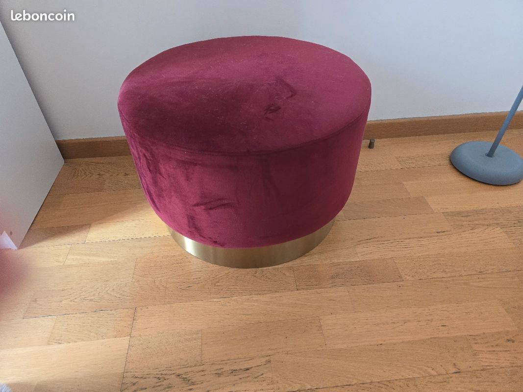 Pouf rond velours bordeau (image 3)