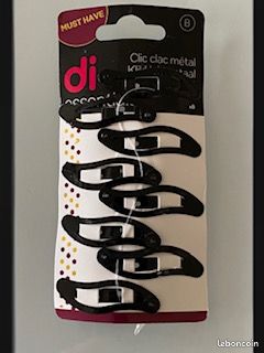 Barrettes clic clac noires métal (image 1)