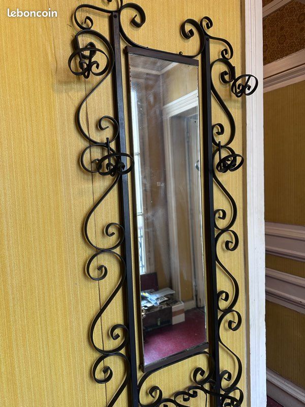 Porte-manteau vintage fer forgé avec miroir – idéal DIY / relooking (image 3)