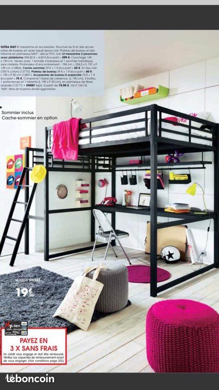Lit mezzanine/bureau marque Fly, plate-forme 2 personnes (image 7)