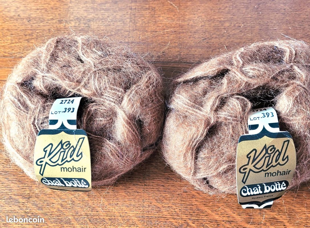 Deux pelotes de laine Chat Botté Kid mohair, d'un joli marron noisettes (image 3)