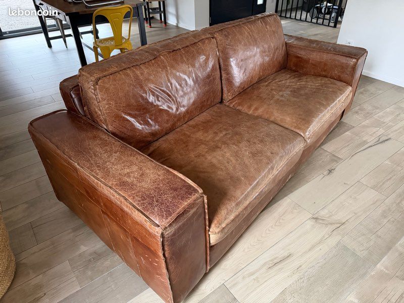 Canapé cuir 3 places bon état 225 cm - Ameublement
