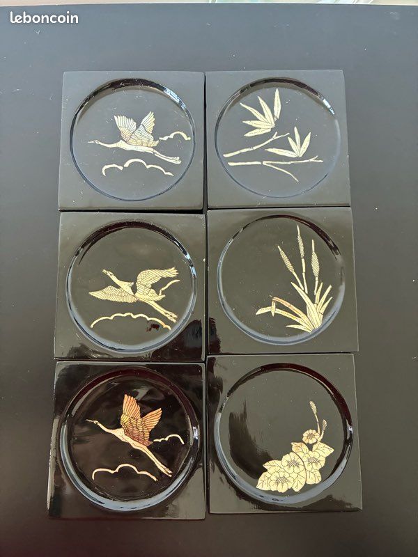 Portes verres bois vernis incrustés de nacre (image 1)