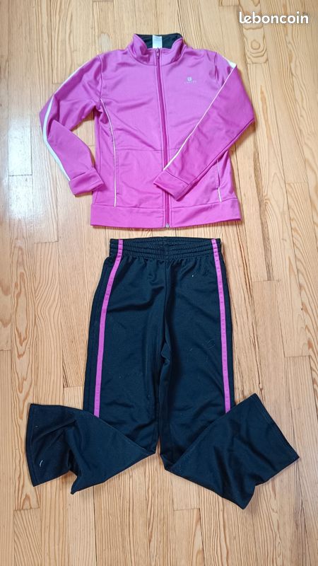 Ensemble Survêtement Domyos Pour Fille - Pantalon Et Pull Gris Et Rose, Taille 14 Ans - Très Bon état
