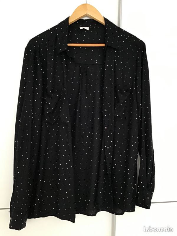 Chemise noire petits pois blancs (image 1)
