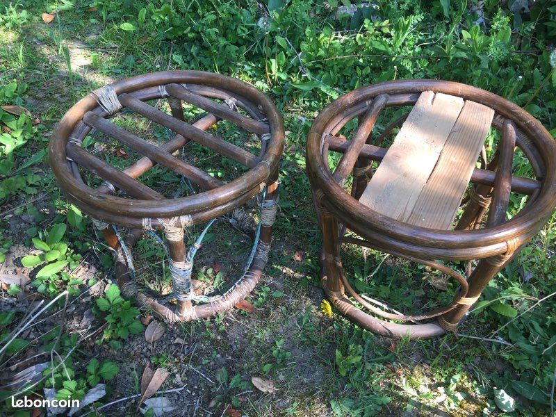 2 tabourets bois genre rotin (image 1)