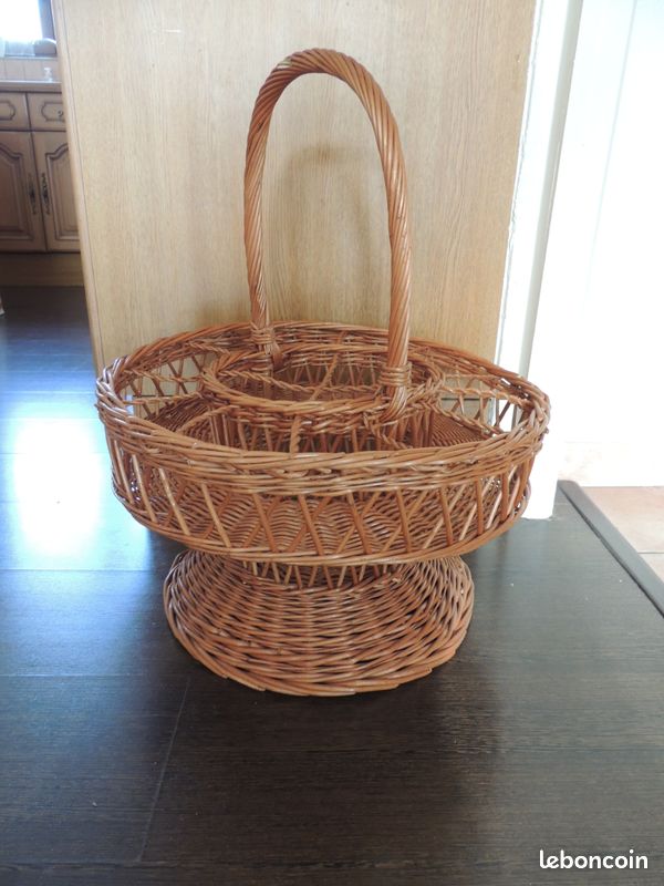 Panier Vintage En Rotin (couleur Jade) - Pour Verres, Bouteilles Ou Déco