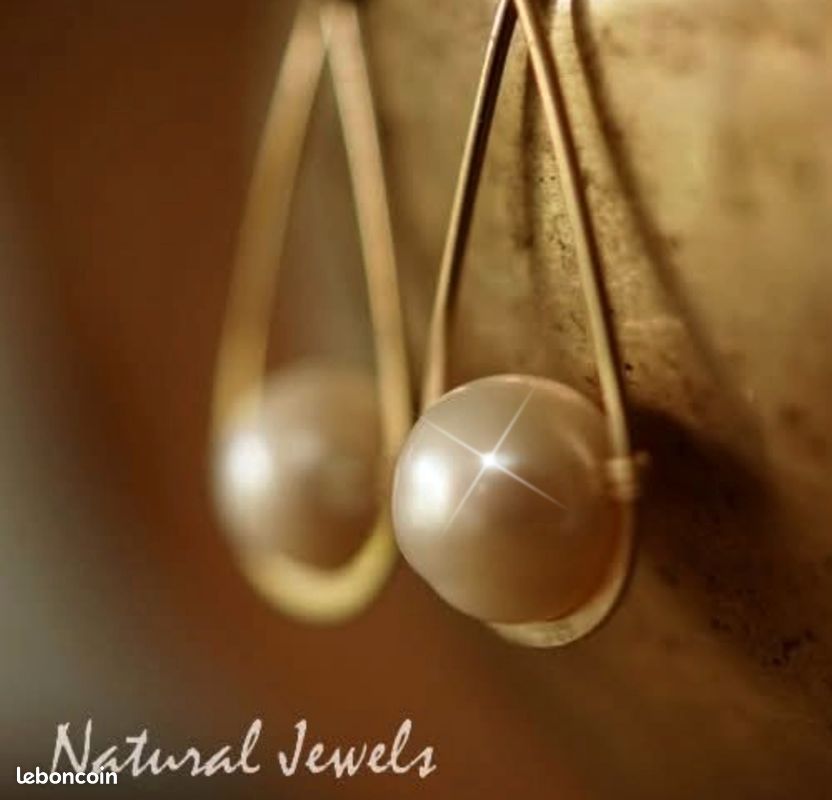 Boucles d'oreilles laiton doré perles qualité AA 10 mm naturaljewels (image 1)