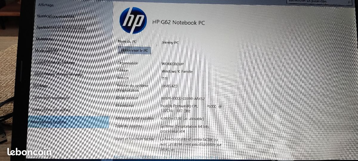 PC Portable HP G62 (image 1)