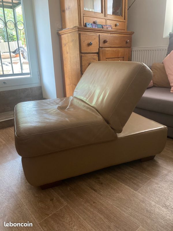 Fauteuil Pouf modulable en cuir beige (image 2)