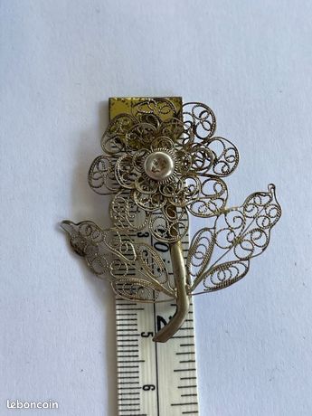 Broche 2 rose s , fleur filigranne argent massif 800 - Manque boucle à l'arrière