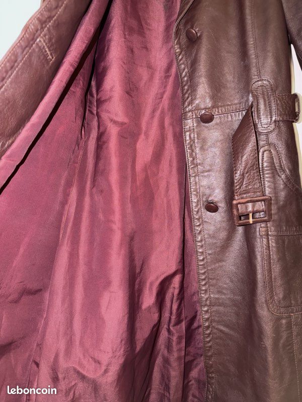 Manteau Trench En Cuir D'agneau Bordeaux Pour Femme - Modèle Long Ceinturé, Fait Main, Neuve Avec étiquettes