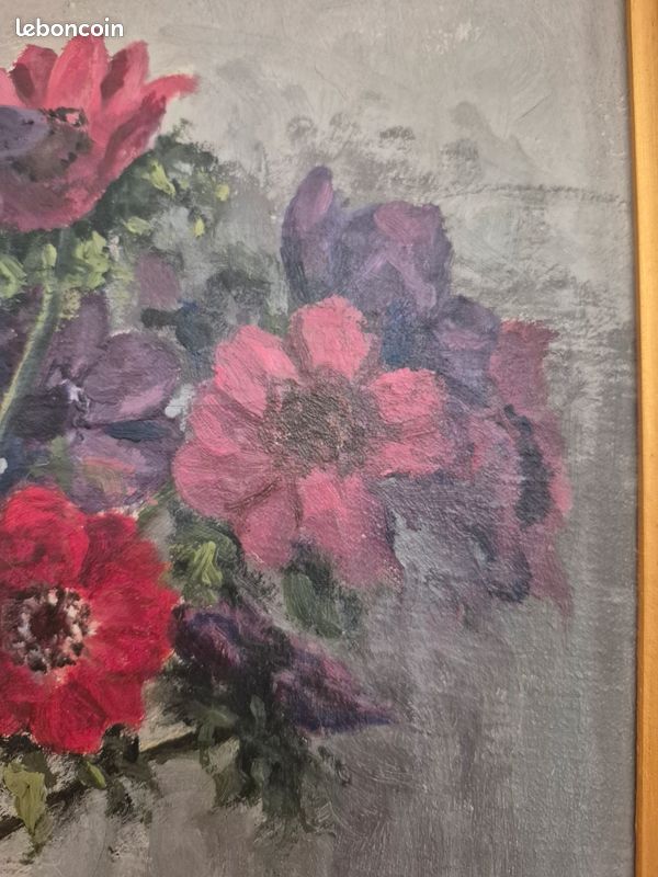CLAUDE CHAUVIGNAC, ÉCOLE LYONNAISE, " pot fleuri et bouquet d'anèmones" huile sur toile 42 x 33 (6F) (image 4)