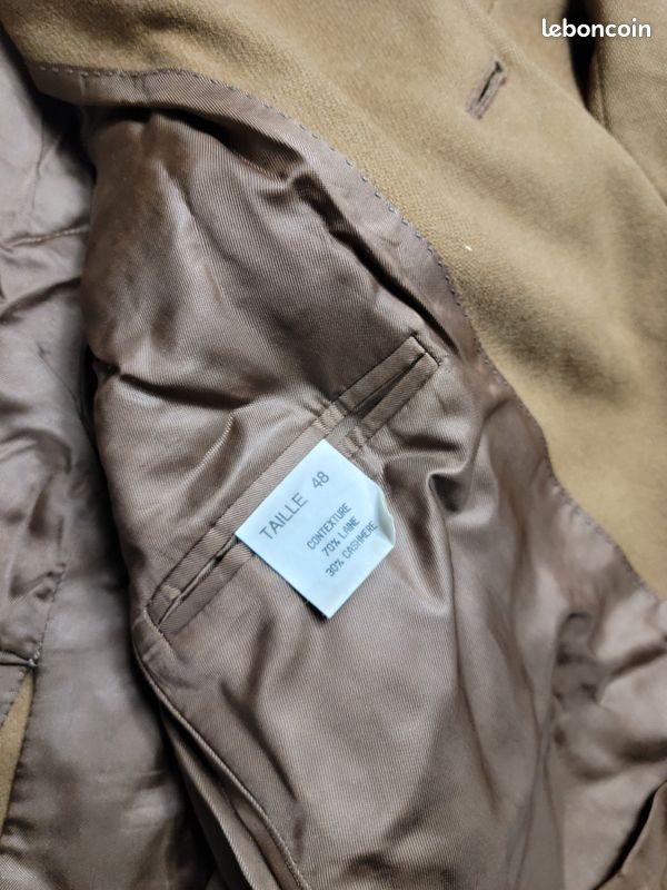 Manteau Homme En Laine Et Cachemire Camel Taille 48 - Occasion En Parfait état, Doublure Viscose