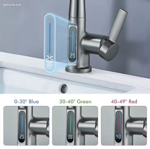 Robinet Salle De Bain DETBOM LED Température - Mitigeur Lavabo Hydroélectrique Chromé