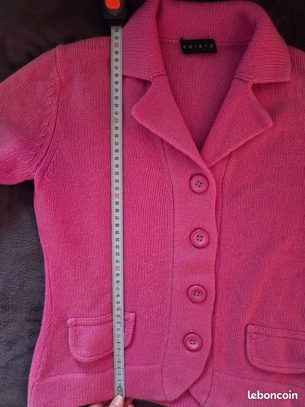 Gilet Vintage Rose Vif Fait Main En Coton - Taille M - Très Bon état