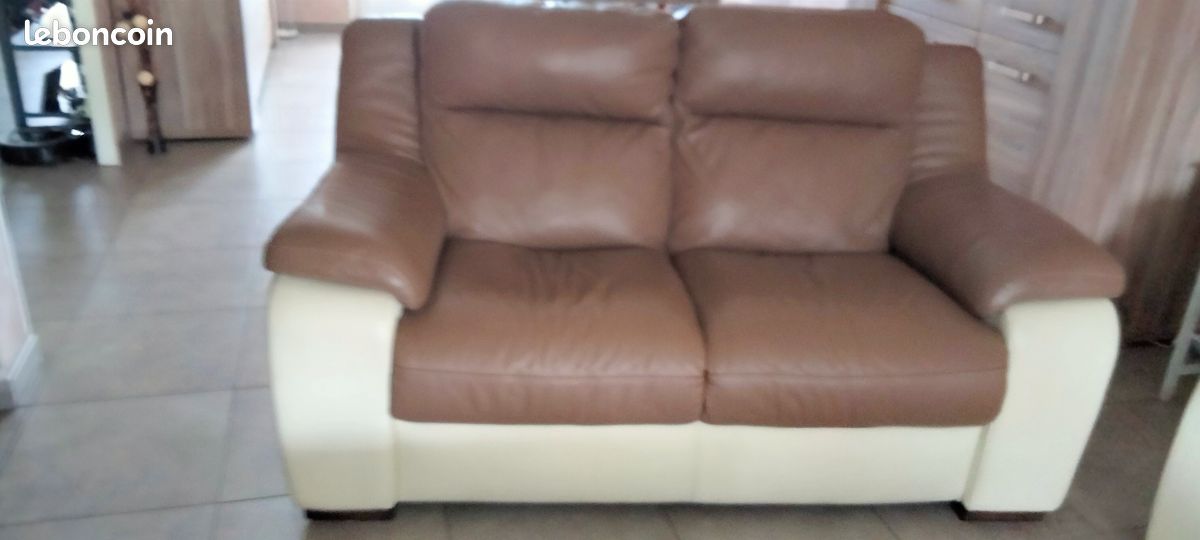Lot de 2 Canapés cuir bicolore peuvent vendu séparément le prix est pour les 2 (image 4)