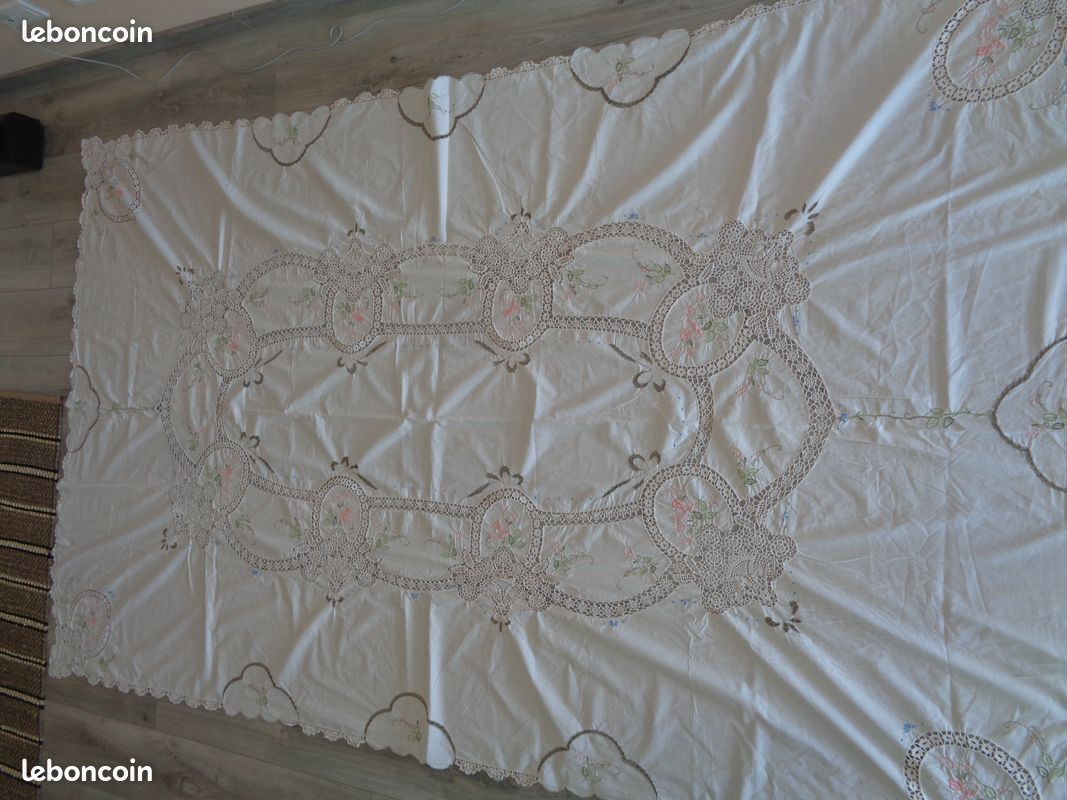 Coupon De Tissu Ancien Vintage Coton - Motif Fleurs, 126 X 212 Cm