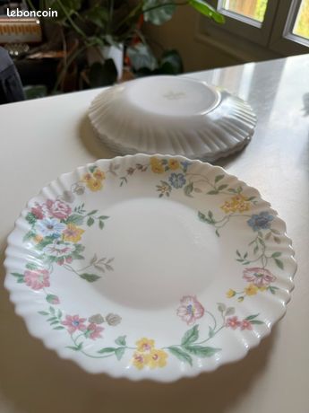 Lot D'assiettes Arcopal Modèle Hortense - 10 Plates + 10 à Dessert - Motif Fleuri
