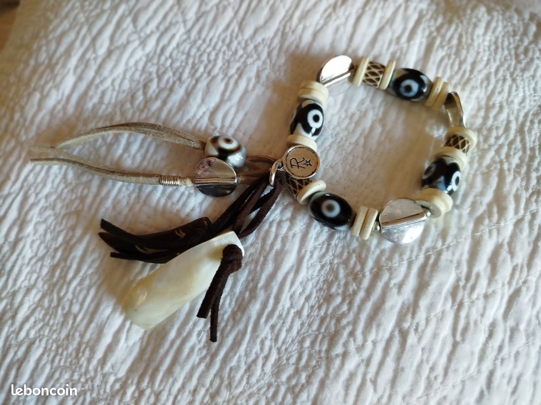 Bracelet élastique Vintage En Nacre Naturel - Maillons Et Plaques, Bijou Fantaisie Femme