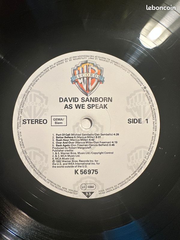 David Sanborn – As We Speak (1982) – LP original Warner – Vinyle NM (image 5)