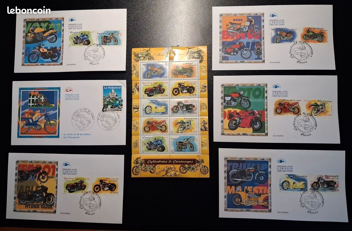 Timbres et enveloppes de "Premier jour d'émission" Les motos Cylindrées & Carénages PARIS (image 1)