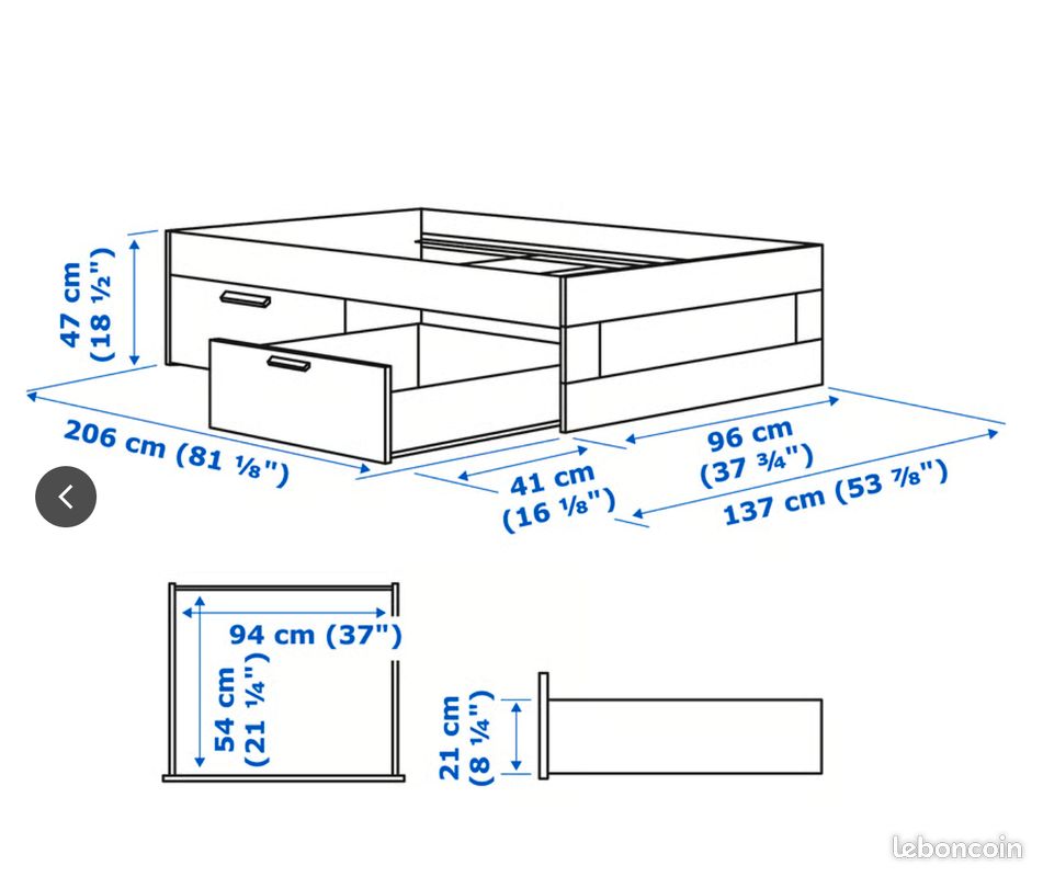 Lit simple tiroirs - Ikea Brimnes (image 2)