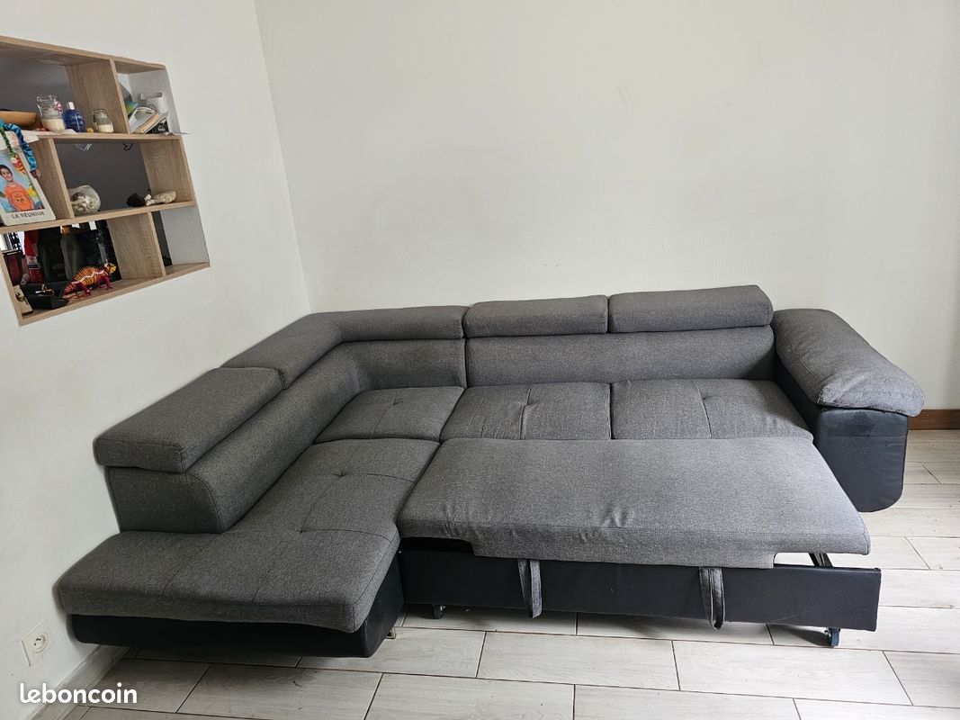 Canapé D'angle Convertible 5 Places - Velours Côtelé XL - Gris Clair