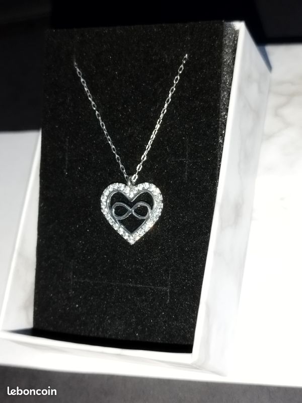 Collier + pendentif argent massif zirconium (image 1)