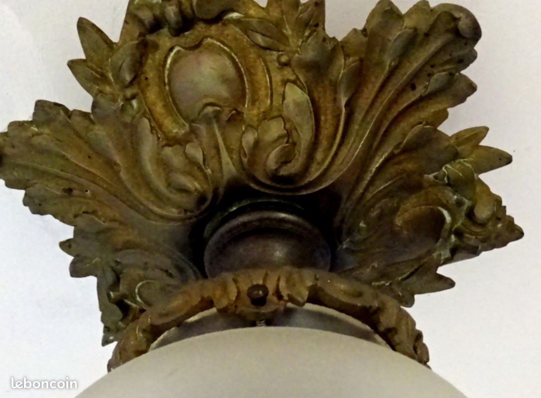 Ancienne LAMPE en BRONZE et GLOBE en verre taillé (vintage) (image 4)
