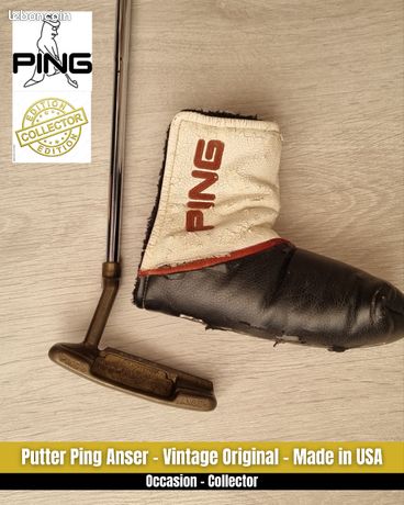 RARE PUTTER VINTAGE tête laiton et bois RH - poignée d'origine