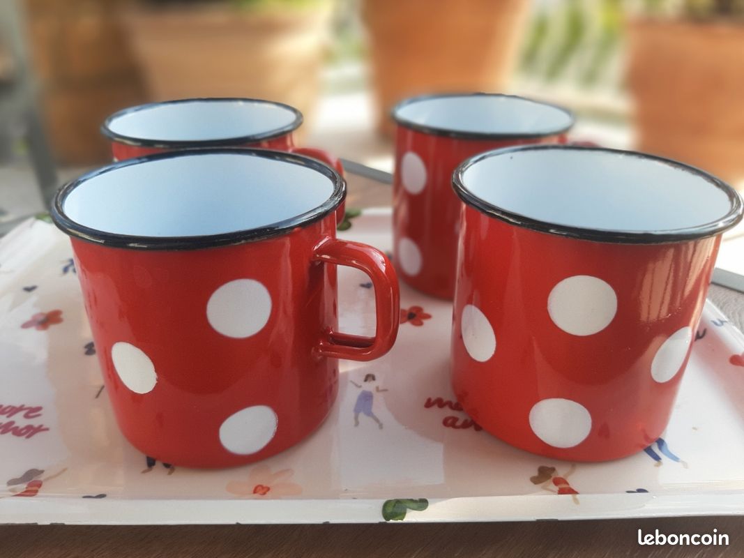 City To Cottage® Ensemble De 4 Tasses à Expresso Bleue Ciel à Pois Blancs - Céramique Artisanale Faite Et Peinte à La Main 60ml