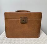 Vanity Case Vintage Années 60/70 – Beige Skai, Mallette De Rangement Avec Foulard