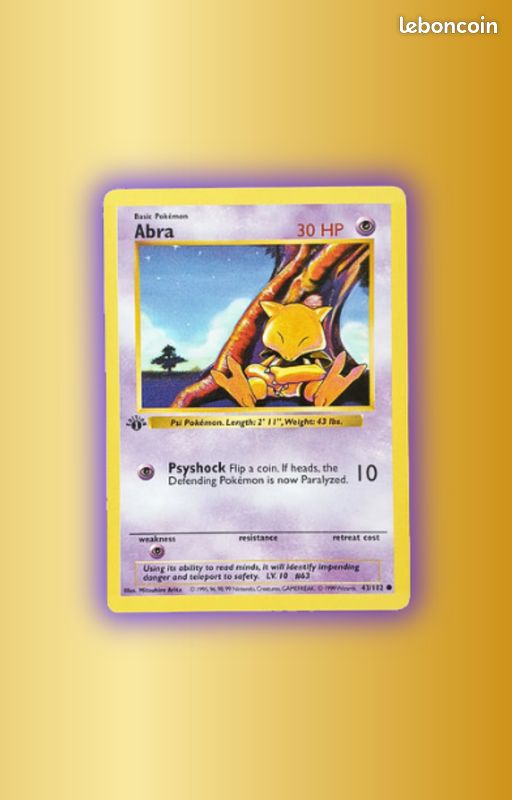 Carte Pokmon Abra Edition 1 - Shadowless - Wizard Set De Base - Collection