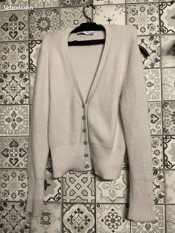 Gilet Cardigan Zara Blanc Cassé - Taille S - Occasion En Très Bon état - Style Basique Intemporel