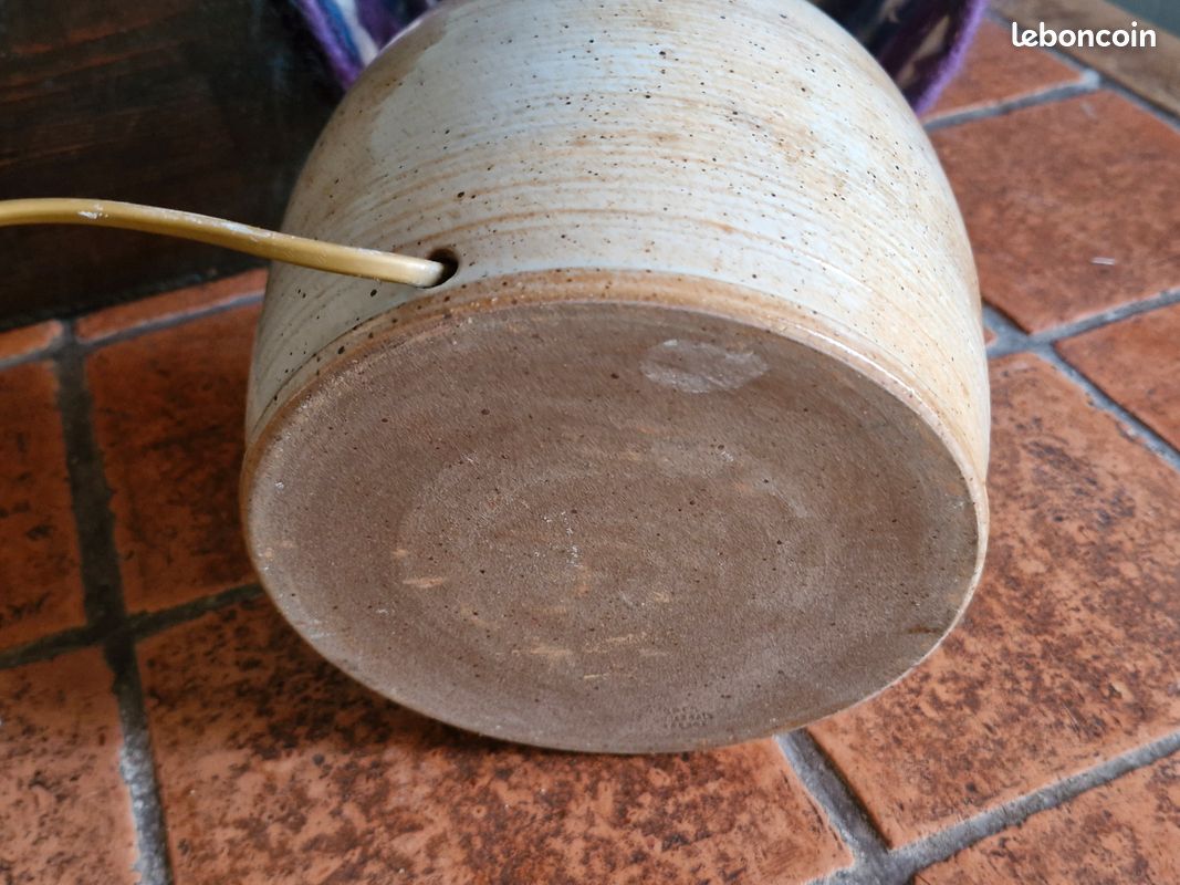 Lampe vintage 70's Pied en grés - Abat-jour en laine tissée (image 9)