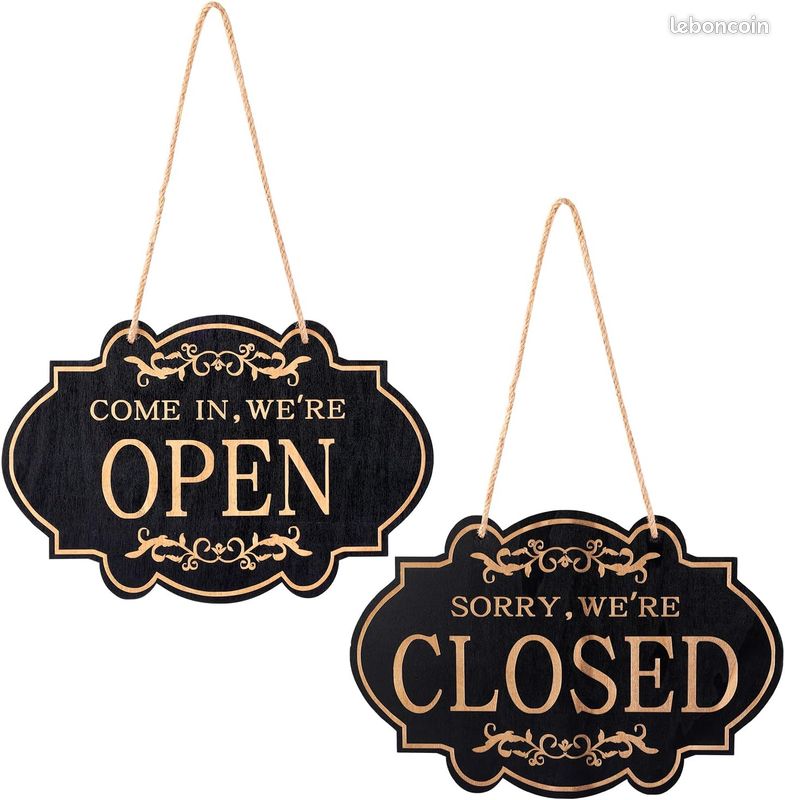 Panneau Ouvert/Fermé Bois & Plexiglas Noir Mat – Design Floral Gravé, Fabriqué En Espagne