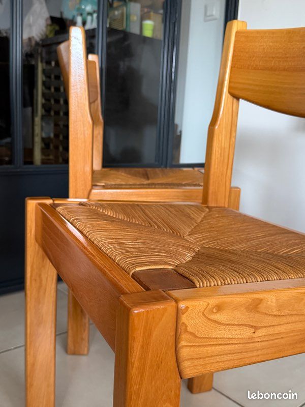 Ancienne paire de chaises en orme massif Maison Regain vintage (image 6)
