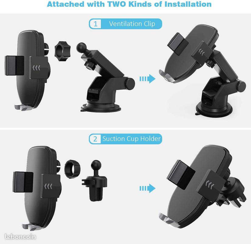 Chargeur Qi sans fil de téléphone Neuf, support voiture (image 6)
