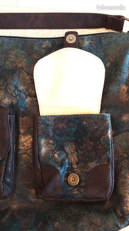 Sac NEUF en Jean bleu motif Doré & Simili Cuir Marron (image 10)