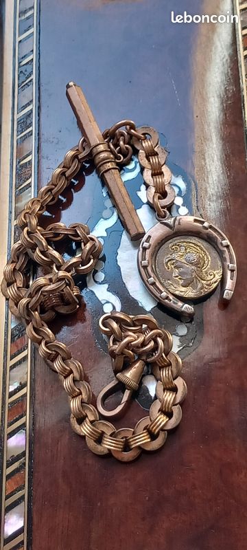 Chaîne De Montre à Gousset Ancienne Type Serpent - Métal, Avec Clé, Vintage Occasion