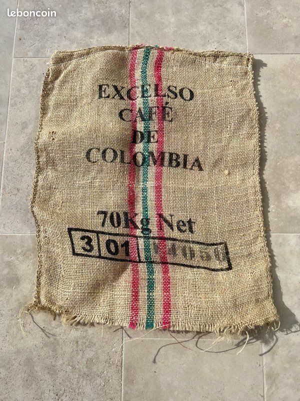 Authentique sac de café en toile de jute «Café de Colombia» avec