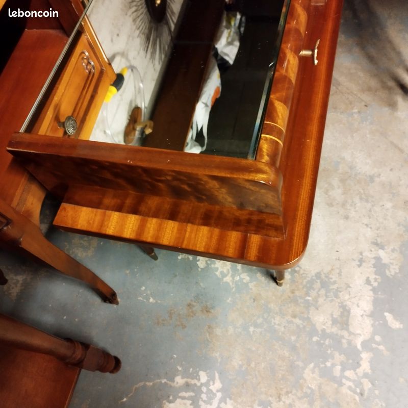 Magnifique chevet ou bout de canapé année 60 en bois de rose et marqueterie,4 pieds compas (image 14)